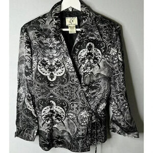 Silk Blouse Wrap Dressy Women Size Large By Ice Euc Color Black 100% Silk